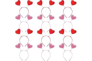 12 Pack Valentine's Day Headbands with Sparkling Heart Sequin Antennae