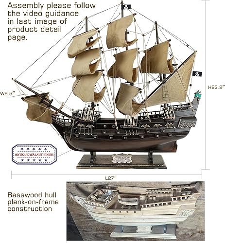 Miniatura 2 de SAILINGSTORY - Modelo de barco pirata de madera, modelo de perla negra, velero, decoración de velas desgastadas