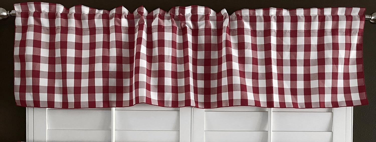 lovemyfabric 100% Polyester Gingham Checkered Plaid Design Kitchen Curtain Valance Window Treatment (Black)