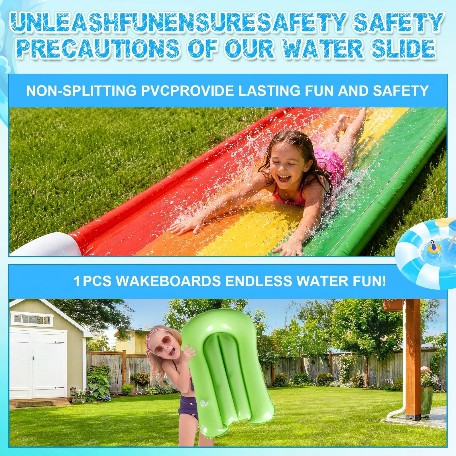 Toboggan Aquatique,Toboggan pour Pelouse de Jardin Gonflableavec Bodyboard,Jouet Aquatique pour l'Extérieur,Toboggans Piscine Hors Sol,Jouet d'eau d'été pour Enfants et Adultes,Extérieur et Jardin