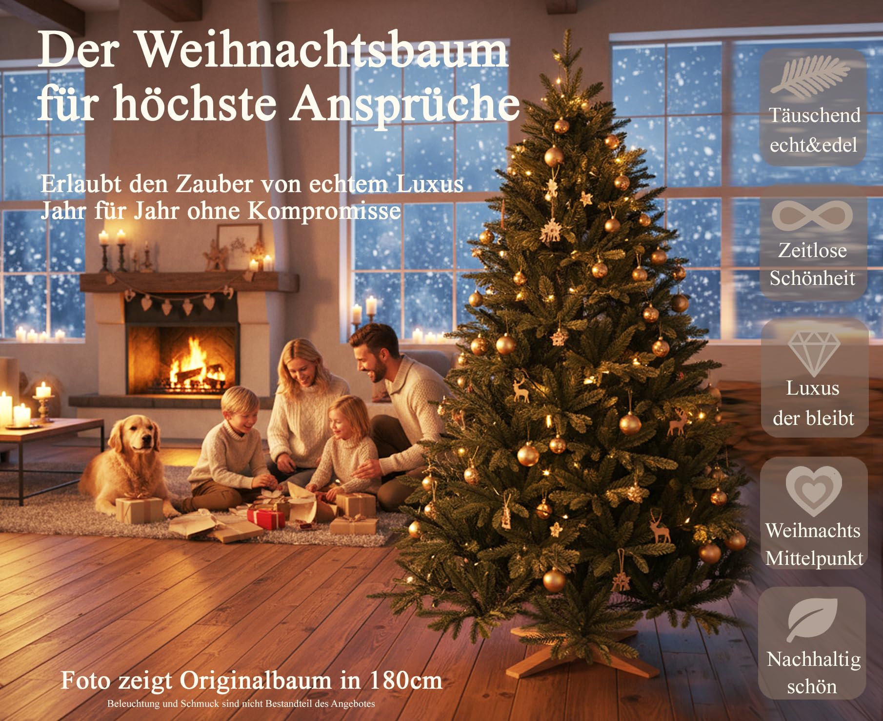 Hochwertiger künstlicher Weihnachtsbaum 210cm mit Holzfuß - Premium Spritzguss Weihnachtsbaum künstlich mit PVC im harmonischen Mix, Schnellaufbau, Tannenbaum künstlich als Weihnachtsdeko