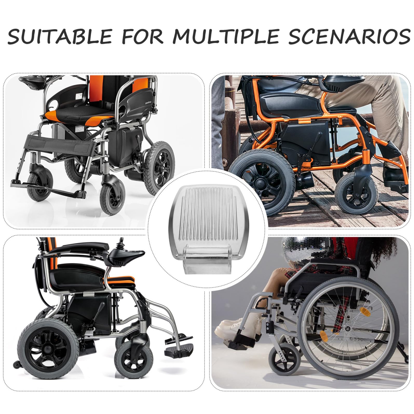 Poggiapiedi Stabilelluminio e Lega in Rotelle per Sedia Argento Pedana da Supporto Leggero Aforo 19mm, Accessorio Scooter e Deambulatori Anziani