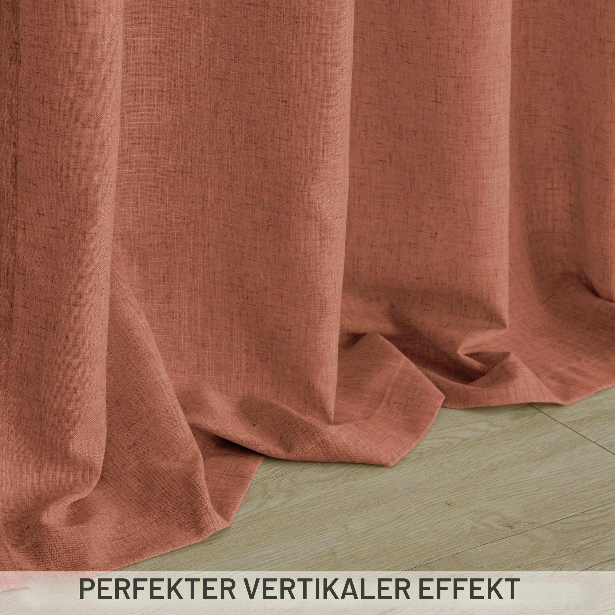 Mrs.Naturall Terrakotta-Leinenvorhänge, 259 cm lang für Wohnzimmer & Schlafzimmer, 2-teiliges Set mit Stangendurchzug, lichtdurchlässig, halbtransparent, in Rost-Orange, Western-Dekor, 132 x 259 cm