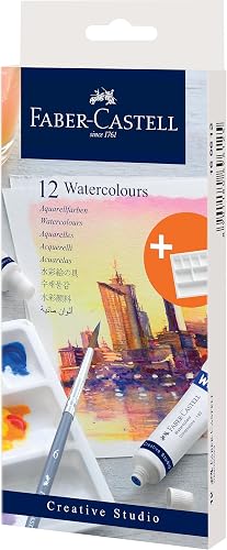 Faber-Castell Creative Studio Watercolour Tube 12-Piece Set with Pallet, 9 ml