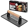 Pisol Bacon Press Smash Burger Press, Pre-Seasoned Cast Iron Hamburger, 2 lb Heavy-Duty Grill Bacon Meat Press Tool with Wood Handle