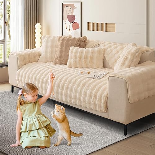 Miniatura 2 de Thick Rabbit Plush Sofa Cushion, 2023 New Non-Slip Sofa Seat Cushion Cover, Universal 1 2 3 Seater Funny Fuzzy Couch Cover, Furniture Protector