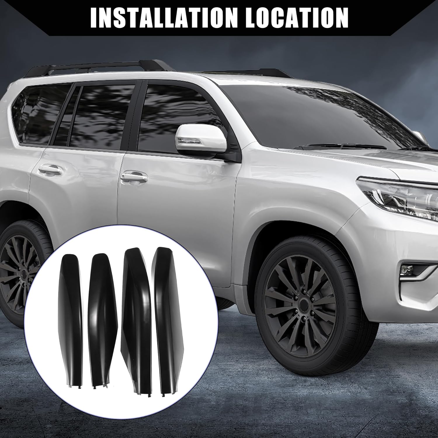 Upper/Roof Rack Rails End Cap Protection Cover Shell for Toyota Prador FJ120 2004 2005 2006 2007 2008 2009 / Rails End Covers Shell Cap / 4 Pcs/Black