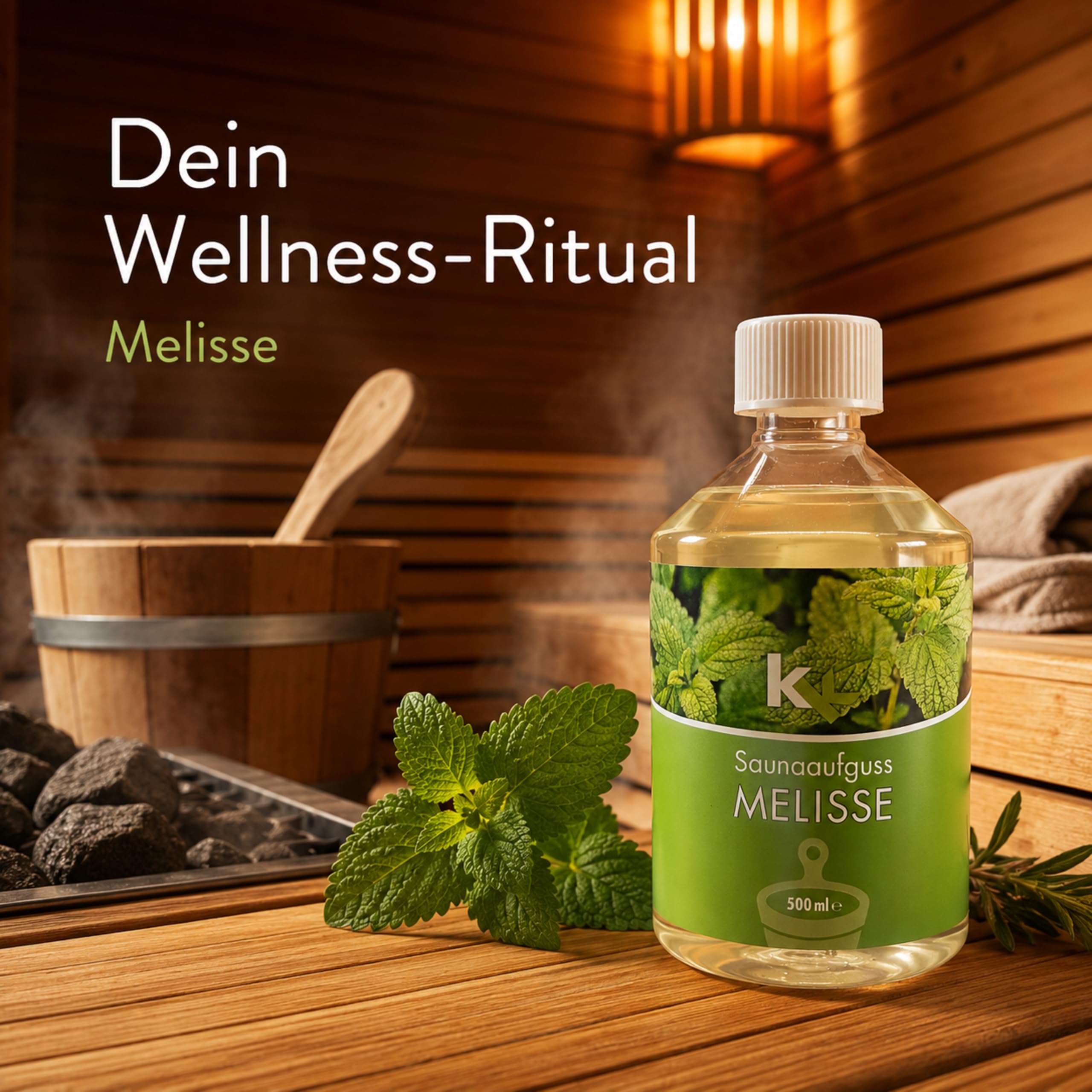 KK Sauna Aufguss Konzentrate PREMIUM | 500 ml Flasche | Made in Germany | Wellness für Zuhause | Melisse