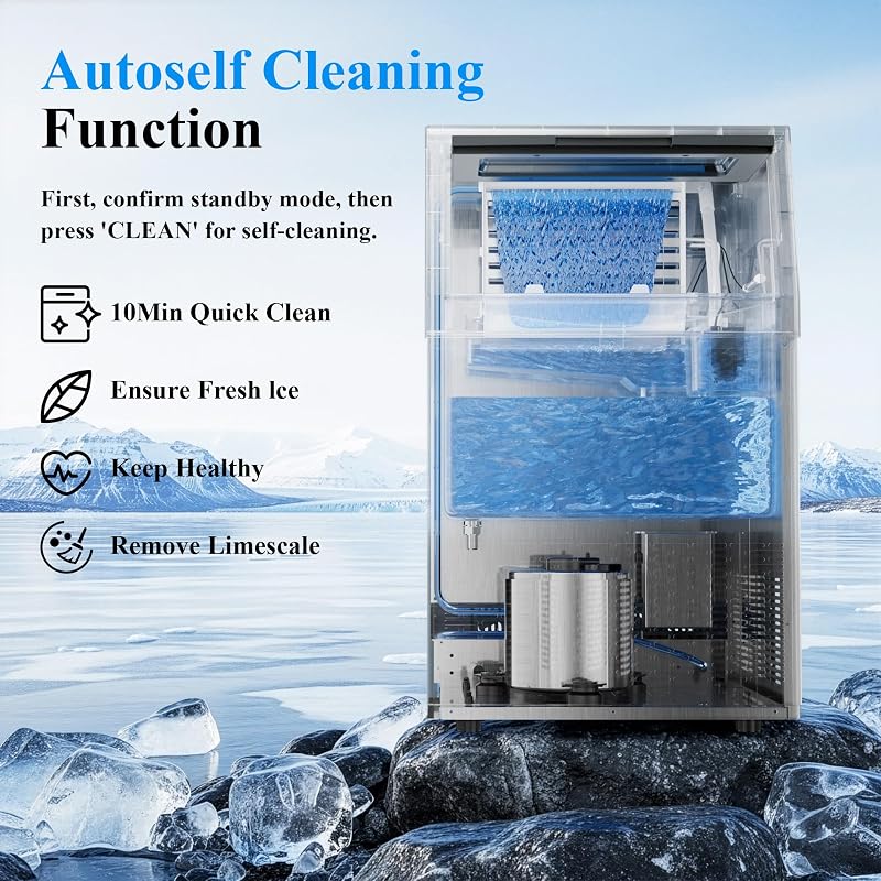 Mountman Commercial Ice Maker,110lbs/24H,36 Cubes in 14 Mins,Stainless Steel Ice Machine with 33lbs Storage Capacity,Self-Cleaning,Water Filter,Under Counter/Freestanding Ice Maker for Cafe,Home image 3