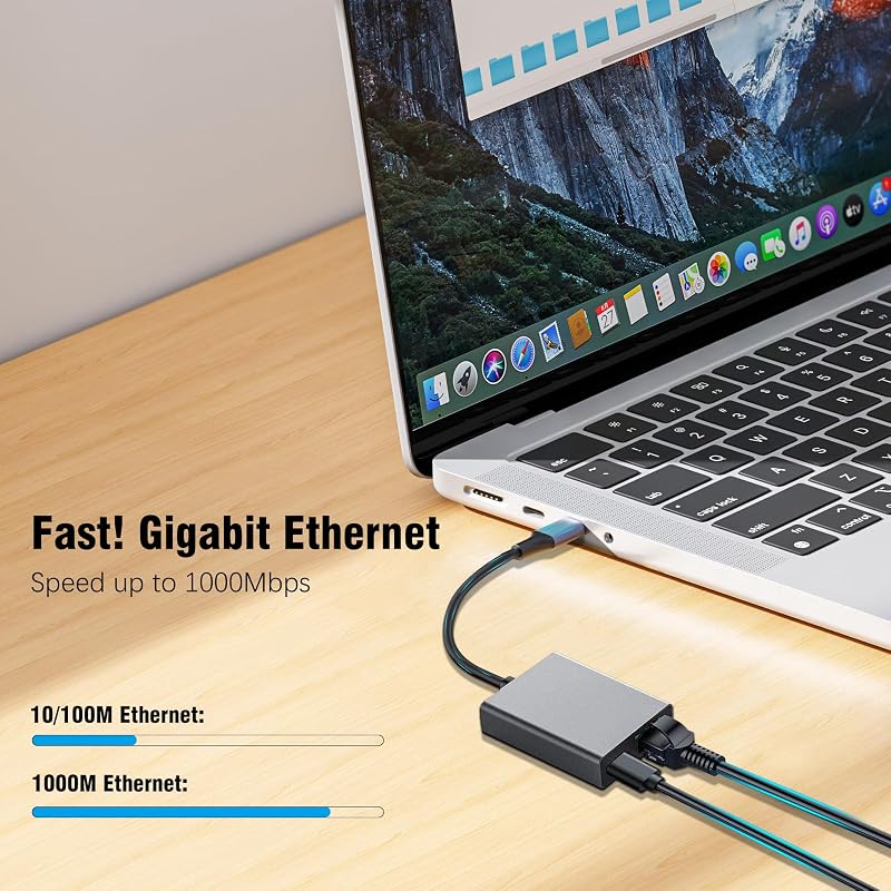 RUIZHI 100W USB-C Ethernet Adapter - Gigabit RJ45 Hálózati Csatlakozó és Gyorstöltő Chromecast, Telefon, MacBook és Windows Eszközökhöz