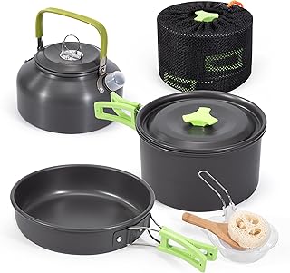 Camping Cookware Set, Lightweight Aluminium Outdoor Tableware Set, Foldable Camping Pot and Pan Set for 2-3 People