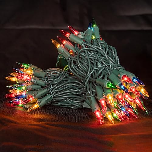 Christmas Lights 100 Count Mini Five Colors Lights 22.7ft Green Wire Christmas String Lights Set for Outdoor Indoor Christmas Decorations Wedding Decorations Valentines Decor,UL Certified (22.7feet)
