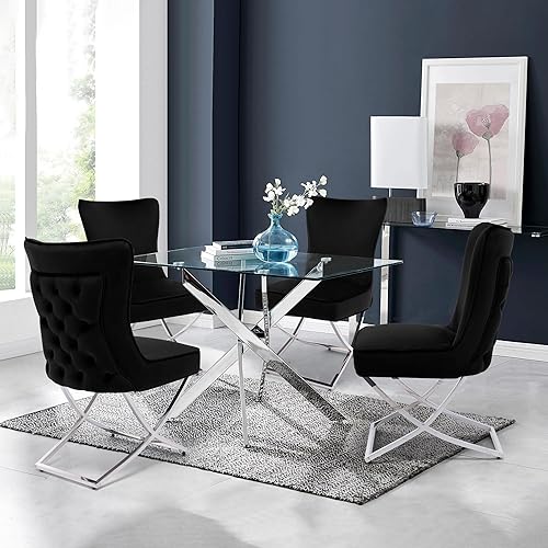 Miniatura 2 de Juego de 2 sillas de comedor de terciopelo, modernas y cómodas sillas de comedor tapizadas con respaldo copetudo y patas de acero inoxidable, color