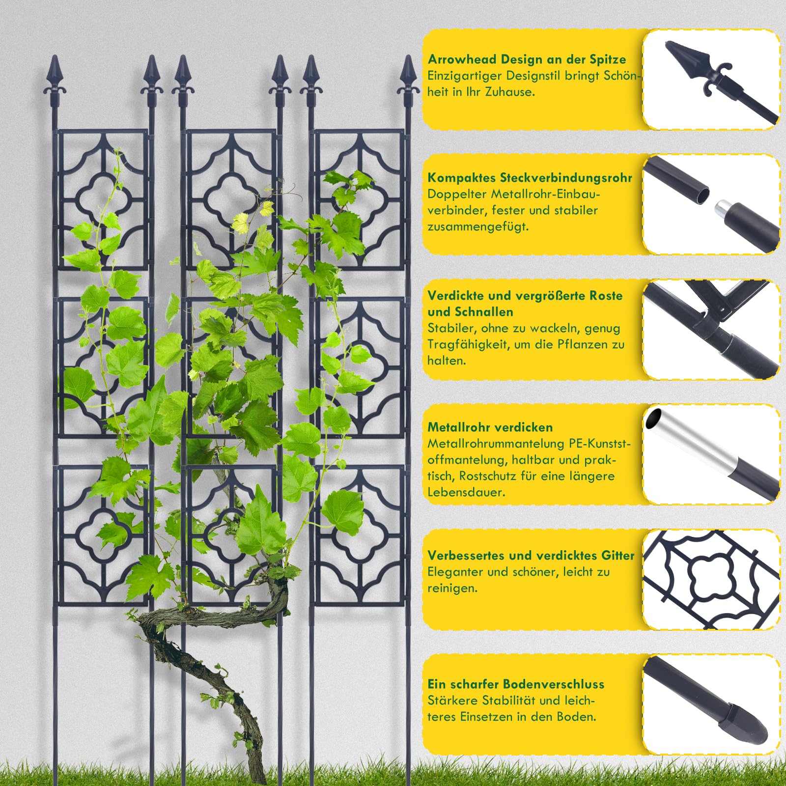 Rankgitter Metall, Rankhilfen für Kletterpflanzen, 165 cm Rosenspalier | Rankhilfe Garten Rosenspalier, Rankgitter Gurken, Pflanzen Rankhilfe Geeignet für Blumen, Obst, Gemüse, Topfpflanzen usw