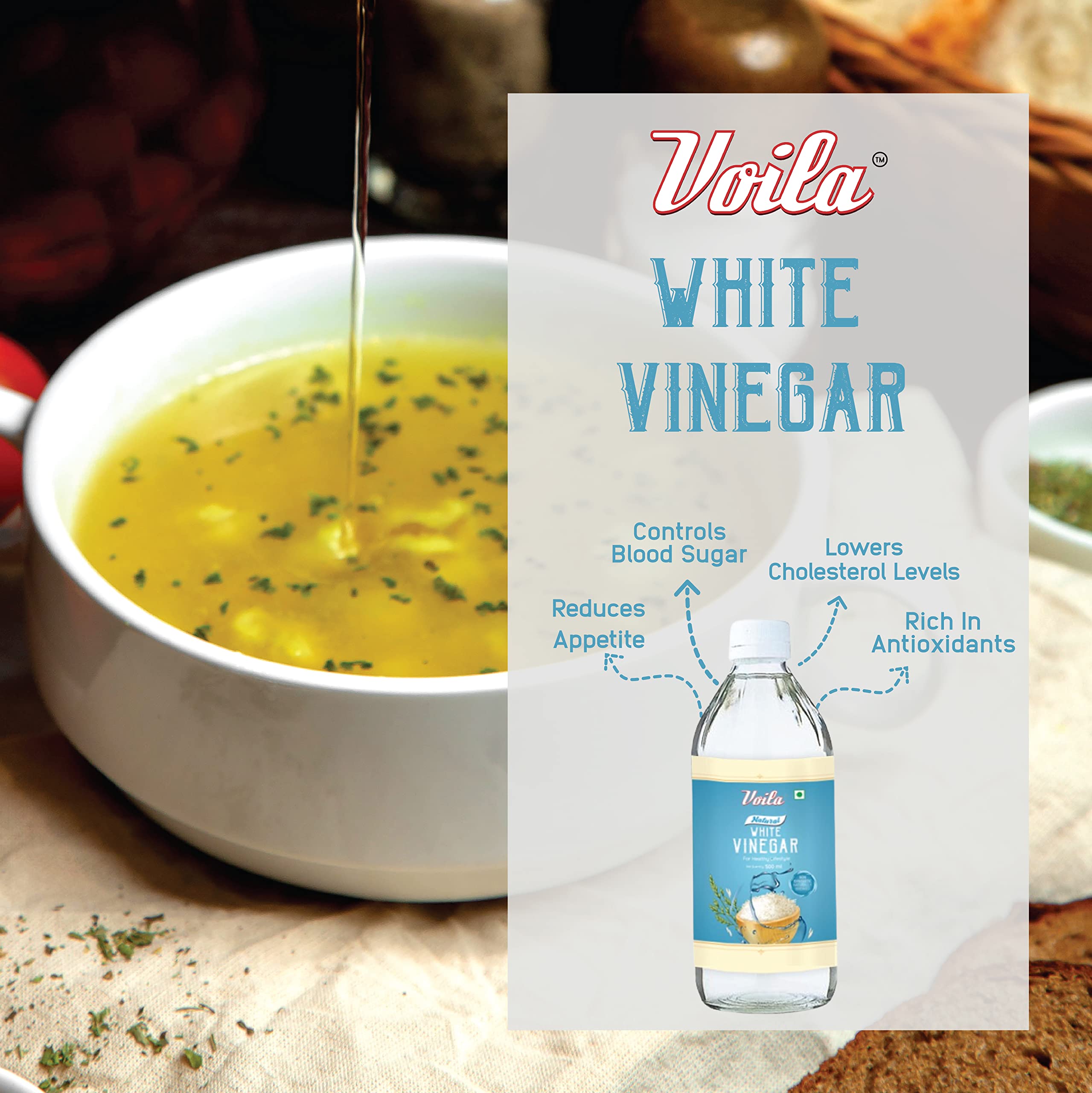 Voila White Vinegar 500 ml | Multipurpose White Vinegar for Cooking, Pickling, Baking & Salad Dressing | Ideal for Flavoring, Marinades, Sauces & Everyday Kitchen Use | Versatile Vinegar for Home Cooking