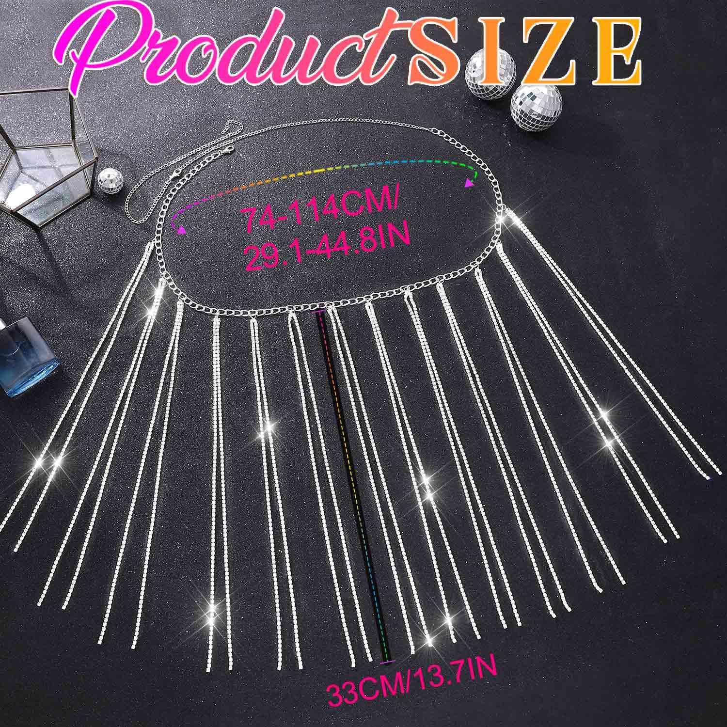 Nicute Rhinestone Belly Chain Skirt Silver Sparkly Waist Chain Rave Belly Chain Jewelry for Women