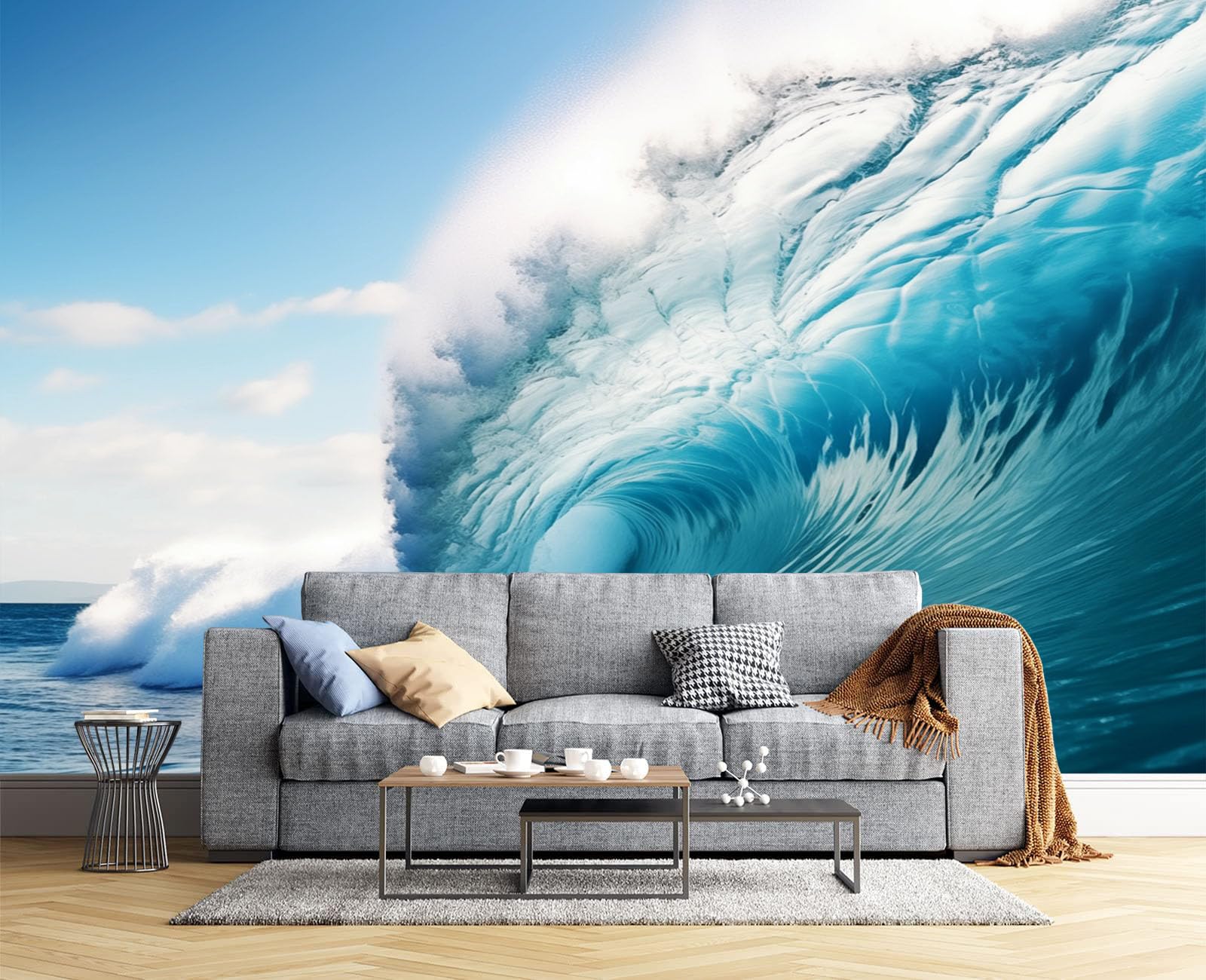 Papier Peint Panoramique Ciel poétique et océan pour une tapisserie de salon apaisante
