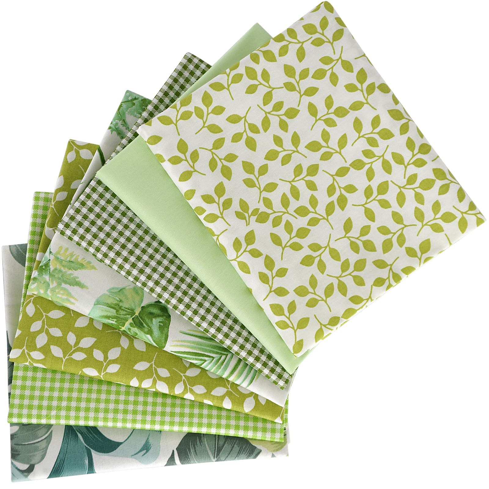 Qililandiy 7pcs Cotton Fat Quarter Fabric Bundles for DIY Crafts Sewing Quilting Patchwork 46 x 56cm (Green)