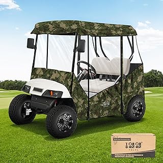 10L0L Universal Golf Cart Enclosure Compatible with EZGO and Club Car Models, 2-Passenger Golf Cart Waterproof 420D Material Windproof Transparent on 2 Sides