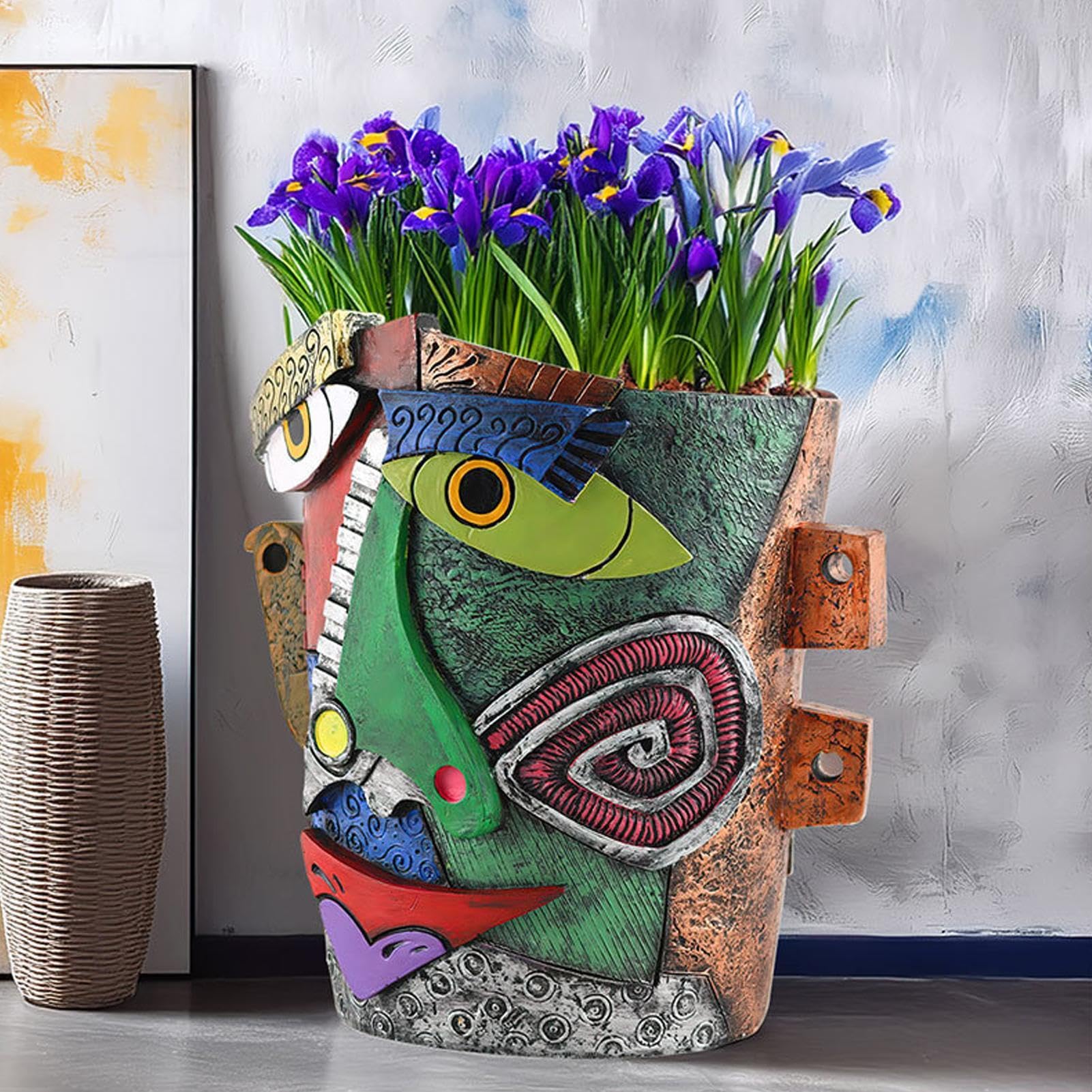 Picasso Abstrakter Kopf Blumentopf | Handgefertigt Aus Kunstharz | Bunt, Skurril | Maße: 8,9x11,4 Cm