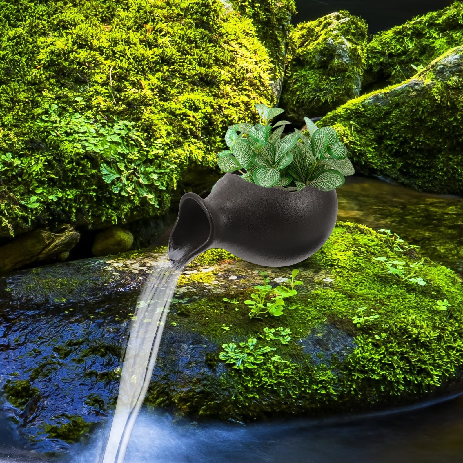 GALPADA Keramikgefäß Wasserspender und Aquarium Filter aus Keramik Dekorativer Indoor Brunnen für Innenraum und Garten Künstlerisch Gestalteter Wasserfall mit Ruhiger Wasserzirkulation