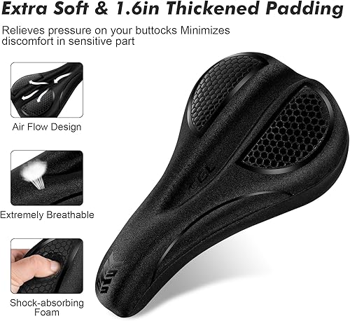 Miniatura 22 de Cojín de asiento de bicicleta acolchado de gel extra suave y cómodo para hombres y mujeres, cómodo, con pelotón estacionario, ejercicio, bicicletas