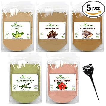 Shudh Online Amla Reetha Shikakai, Bhringraj, Hibiscus Combo Powder (200 Grams each - 1 Kg) for Hair Growth (Bringraj Reetha Aamla Shaikai Hisbus Power)