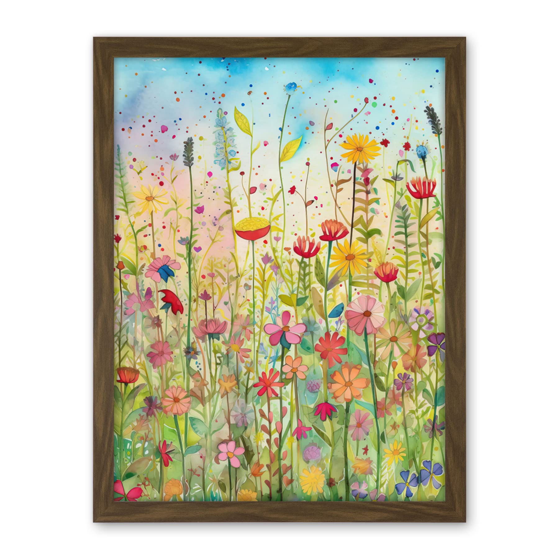 Artery8 Summer Wild Flower Blossom Meadow Folk Art Artwork Framed Wall Art Print 18X24 Inch
