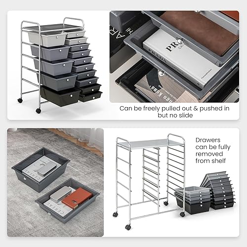 Miniatura 5 de Giantex - Carrito rodante con 15 cajones, organizador para aula, carrito de almacenamiento con ruedas para útiles escolares, de oficina, hogar,