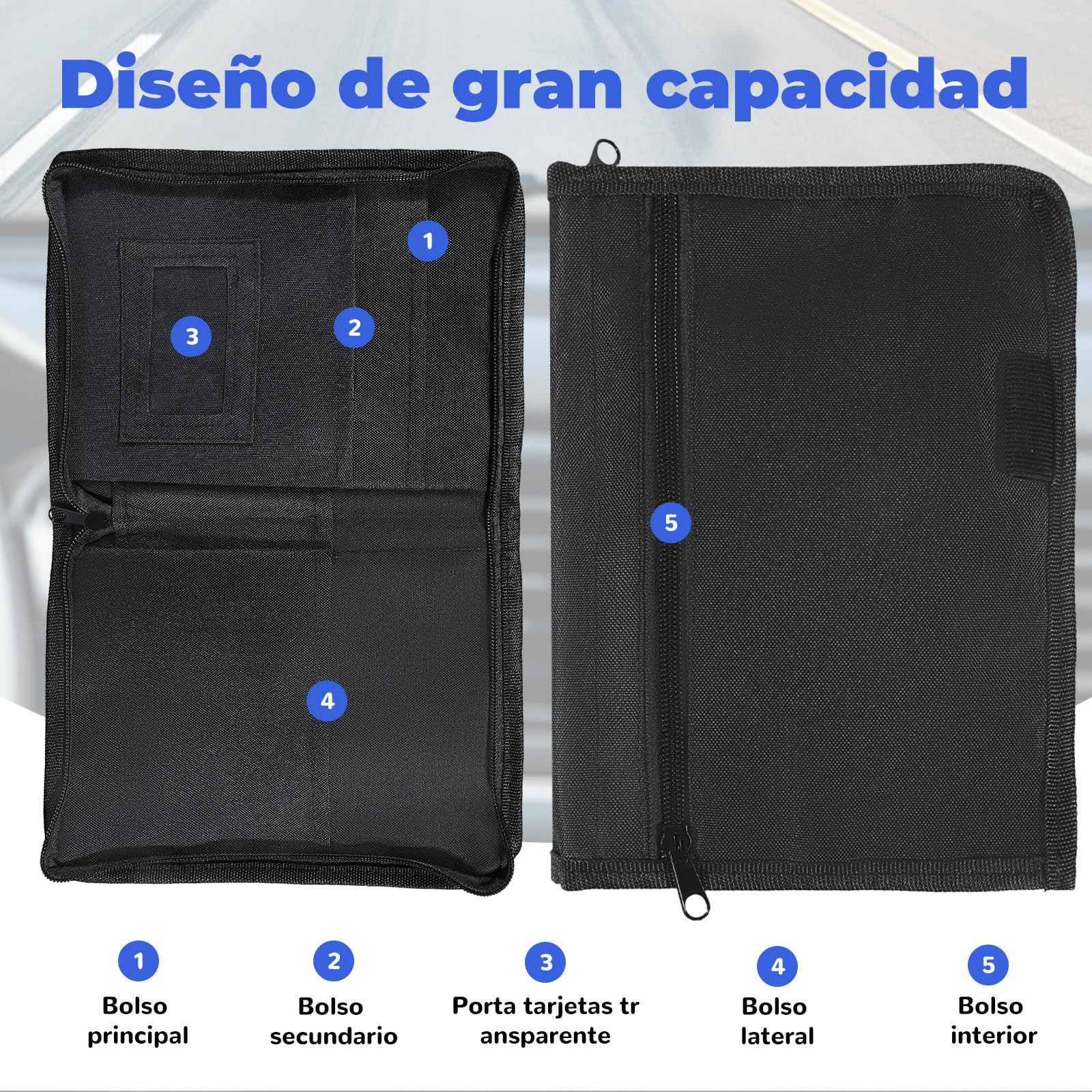 Carpeta Documentación Coche – Porta Documentos Coche,Carpeta de Organizador de Guantera, Negra, Formato (24x17,5 cm) para Documentos del Vehículo, Facturas y Tickets