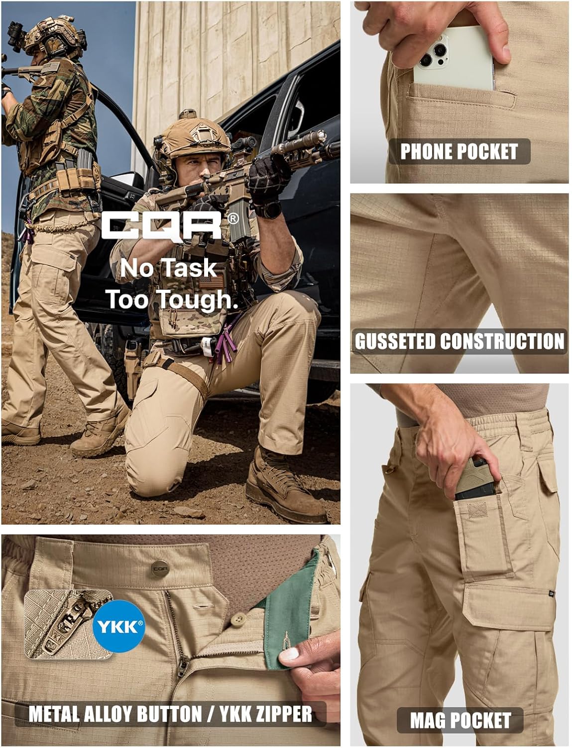 CQR Men's Tactical Pants, Water Resistant Ripstop Cargo Pants, Lightweight EDC Work Hiking Pants, Outdoor Apparel - Image 8