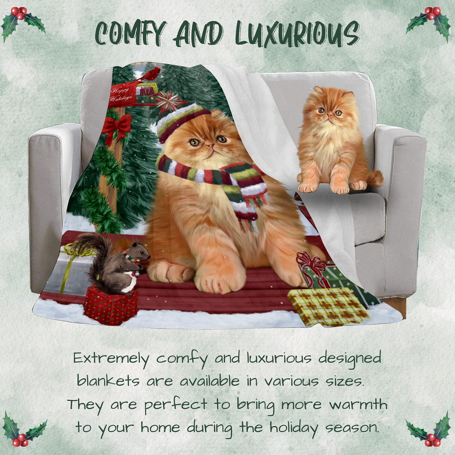 Doggie of the Day Persian Cat Blanket - Merry Christmas Woodland Sled - Super Soft & Warm Pet Theme for Sofa or Bed, Warm Fleece, Sherpa or Woven Material, BLNKT51196 (30x40 Fleece)