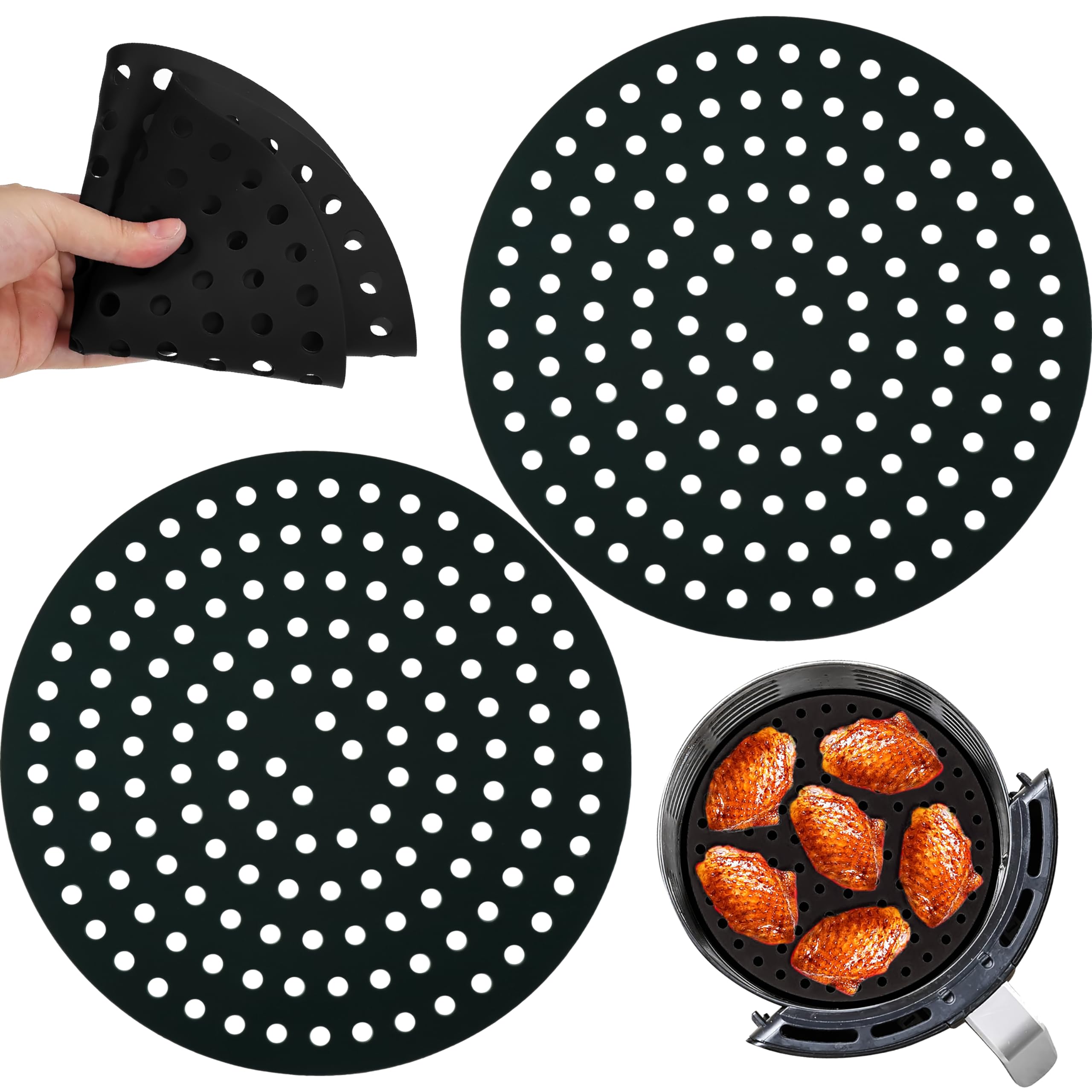 20cm Round Silicone Air Fryer Mats, 2 Pack - Non-Stick, Reusable, Perforated Heat-Resistant Liners, Dishwasher Safe, Durable Air Fryer Basket Accessories — image 1