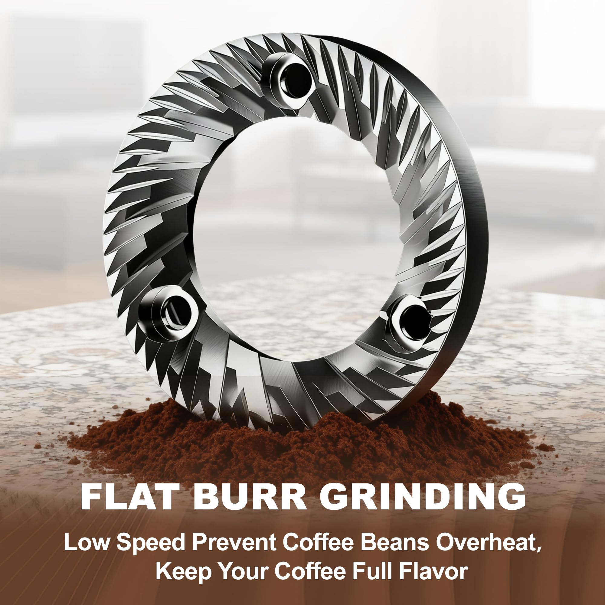 ROUNEXES Electric Flat Burr Coffee Grinder, Compact Coffee Grinder for Home Use, Burr Mill Grinder with 17 Precise Grind Settings, 7oz Large Hopper, Removable Burr & Coffee Container — view 3