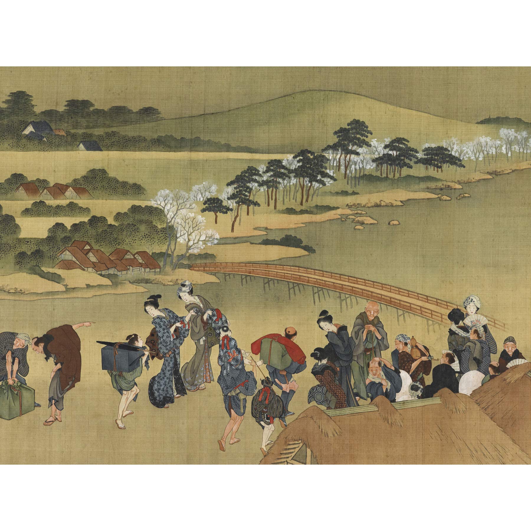 Artery8 Hokusai Cherry Blossom Viewing Premium Wall Art Canvas Print 18X24 Inch