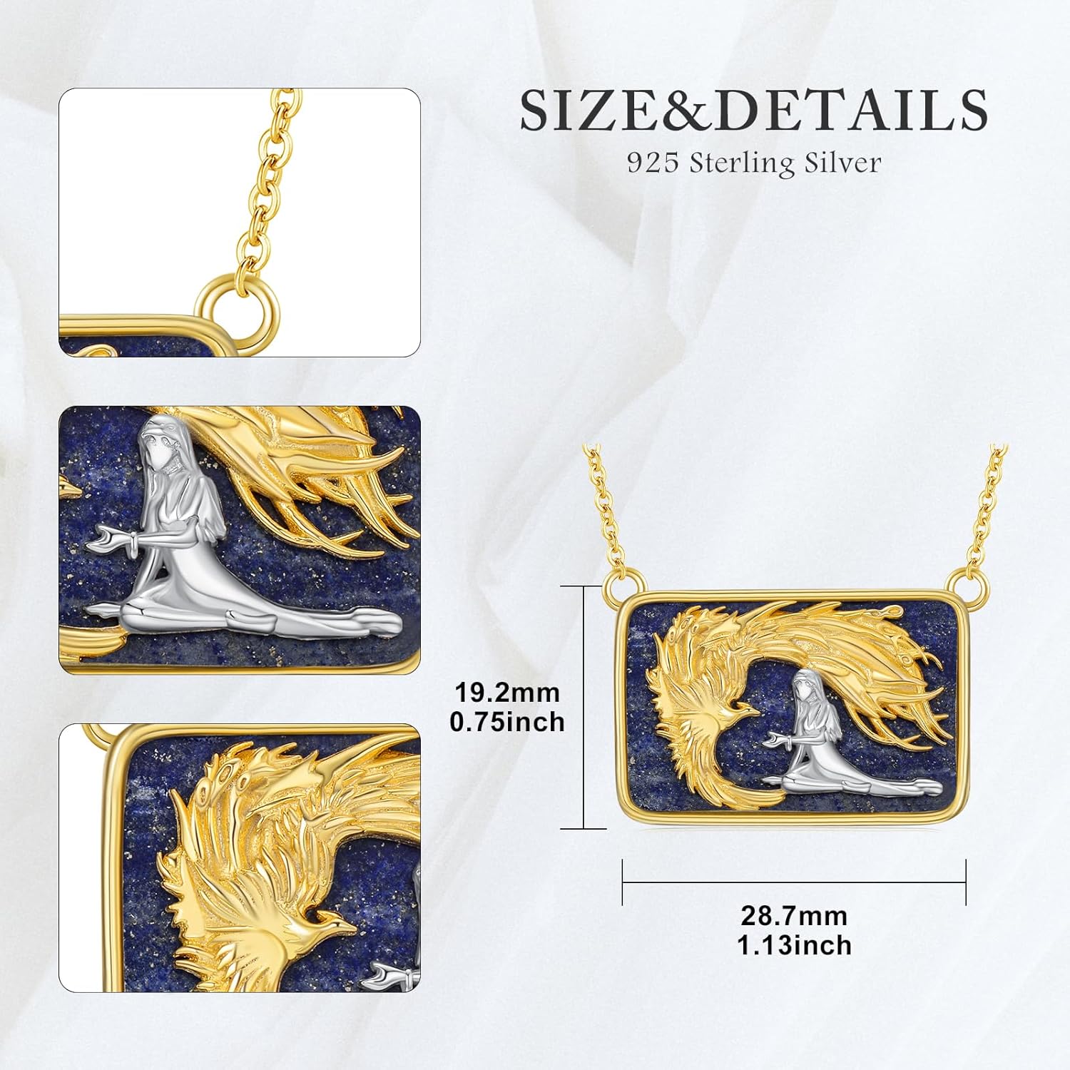 Lapis Lazuli Necklace for Women 925 Sterling Silver Phoenix/Rhino/Whale/Bear/Wolf Pendant Necklace 18k Gold Plated Animal Jewelry Gifts for Women - Image 4