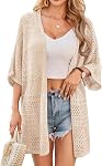 GRACE KARIN Femmes Crochet Cardigan Chandails Summer Short Sleeve Kimono. Léger, Surdimensionné, Knit Boho, Front ouvert, Convient pour la couverture de plage/vacances/voyage/casual