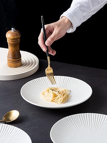 Miniatura 5 de Jusalpha Juego de 4 platos llanos de porcelana de estilo japonés, platos circulares versátiles para desayuno, ensalada, cena de carne, PL018 (8.8