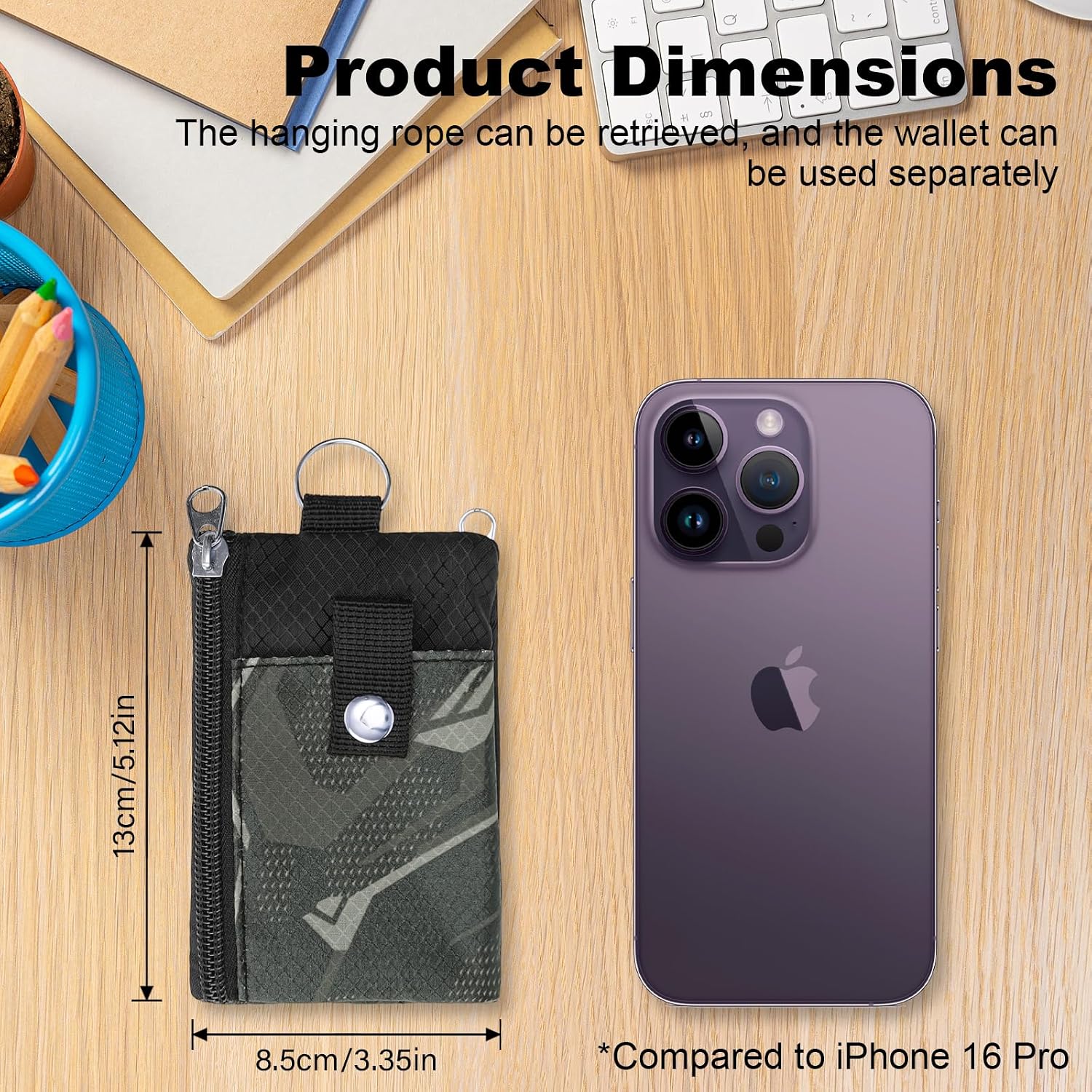 Minimalist Small Wallet Cards Holder with Lanyard,ID Case with 2 Zipper Pockets and Key Chain for Men and Women, Hangable&Waterproof Coin Purse for Work Outdoor Sports image 2