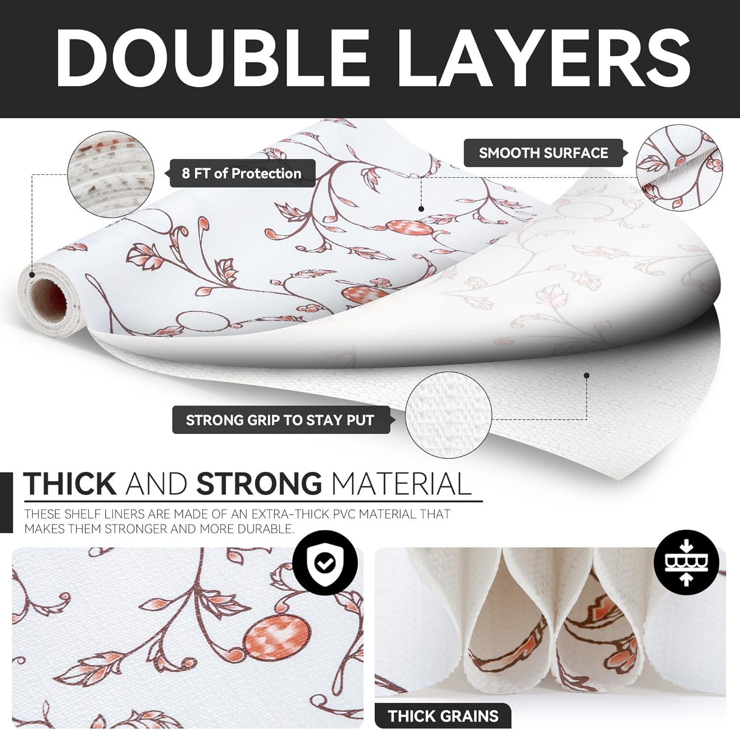 RAY STAR Shelf Liner, Non Adhesive Wisteria Pink Floral Kitchen Cabinet Liner for Pantry Drawer Vanity, Strong Grip Non Slip, Shelf Liners for Kitchen Cabinets Cupboard 18 Inch x 8 FT (3 Rolls)