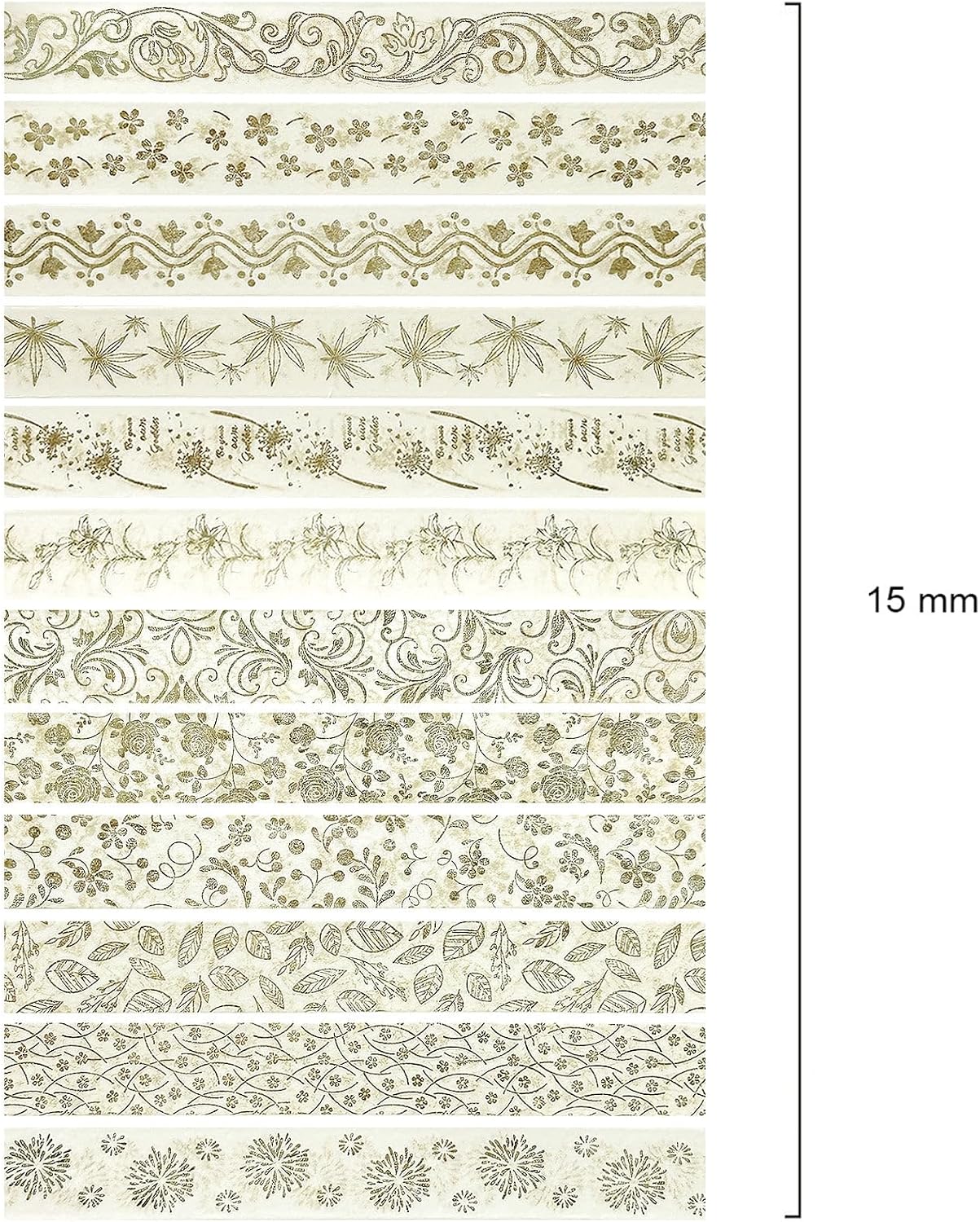 allydrew Elegant Gold Foil Washi Tape Box Set for Arts & Crafts, Scrapbooking, Stationery, Diary (12 Rolls), Gold Floral