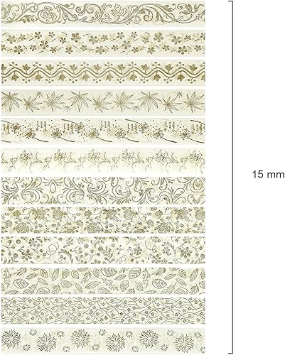 Miniatura 2 de allydrew Elegante caja de cinta washi de lámina dorada para artes y manualidades, álbumes de recortes, papelería, diario (12 rollos), floral dorado