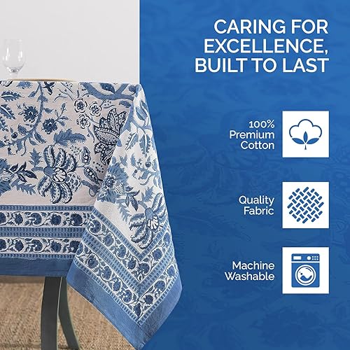 Miniatura 6 de Labhanshi Mantel redondo de algodón con estampado de bloques de mano indio, 72 pulgadas, 6 plazas y rectangular, 72 x 108 pulgadas, 8 plazas para