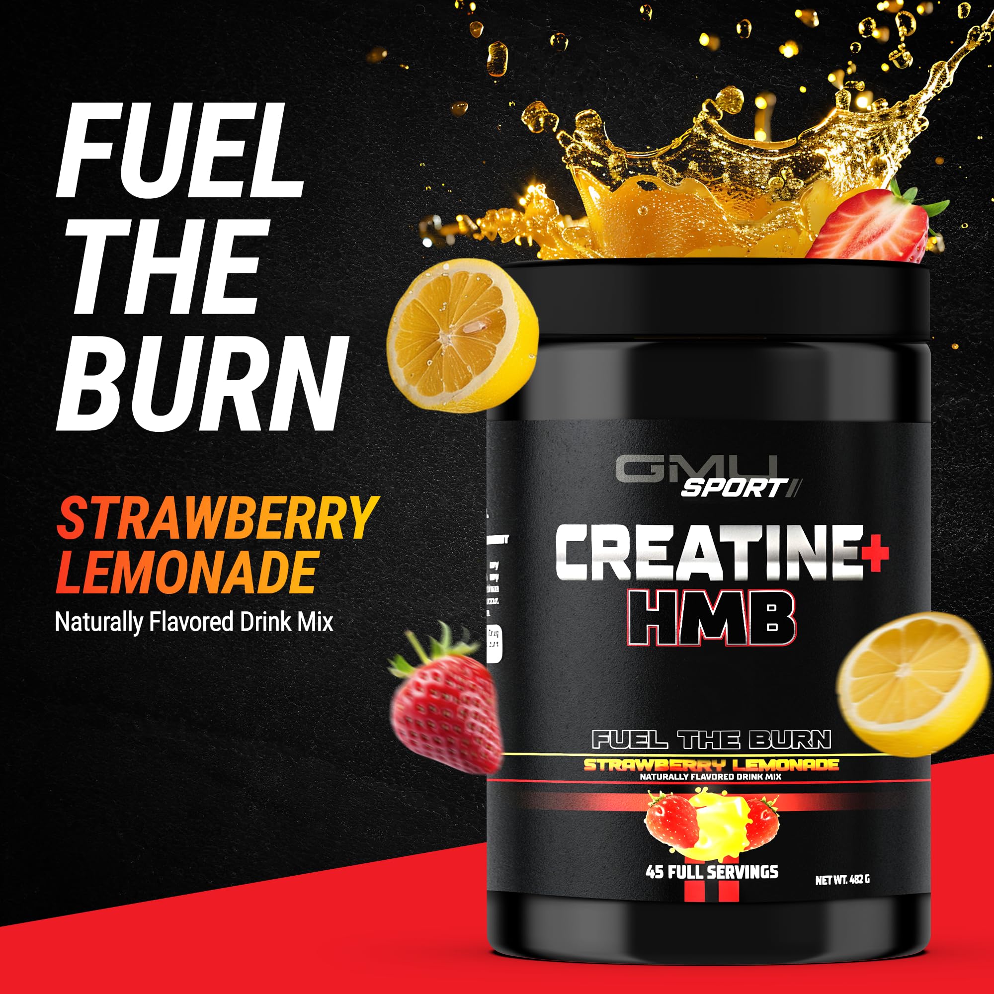 GMU SPORT Creatine HMB Powder – 45 Servings – Clincaly Dosed, 5g Creatine Monohydrate + 3g HMB + Piperine – Muscle Growth, Strength & Recovery | Strawberry Lemonade Drink Mix for Men & Women — Amazon image 7