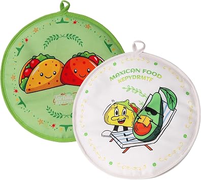 2 PACK Tortilla Warmers, Premium Insulated Fabric Pouch, Tortilla Holder, Keeps Tacos, Naan, Pizza Warm Green+White