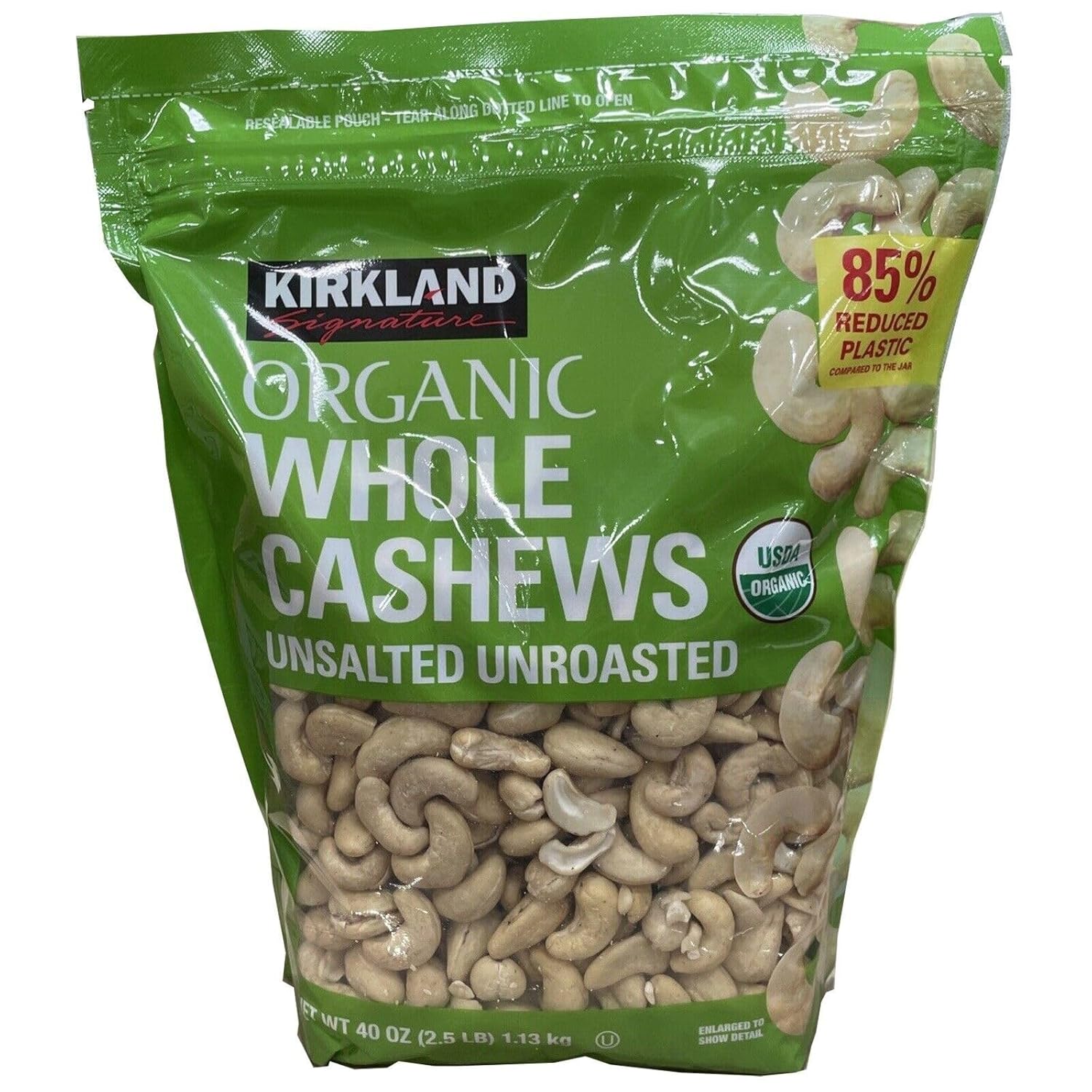 Kirkland Signatures Organic Whole Cashews Unsalted Unroasted - 2 Lb 8 Oz (2 Pack)