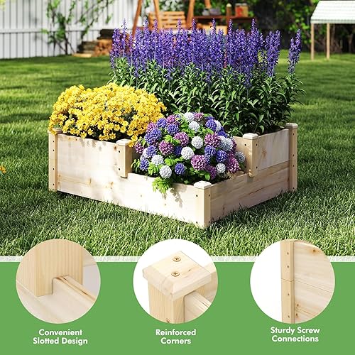 Miniatura 5 de S AFSTAR Cama de jardín elevada de 3 niveles, maceta elevada para exteriores, para verduras, frutas, hierbas, flores, kit de maceta de madera de