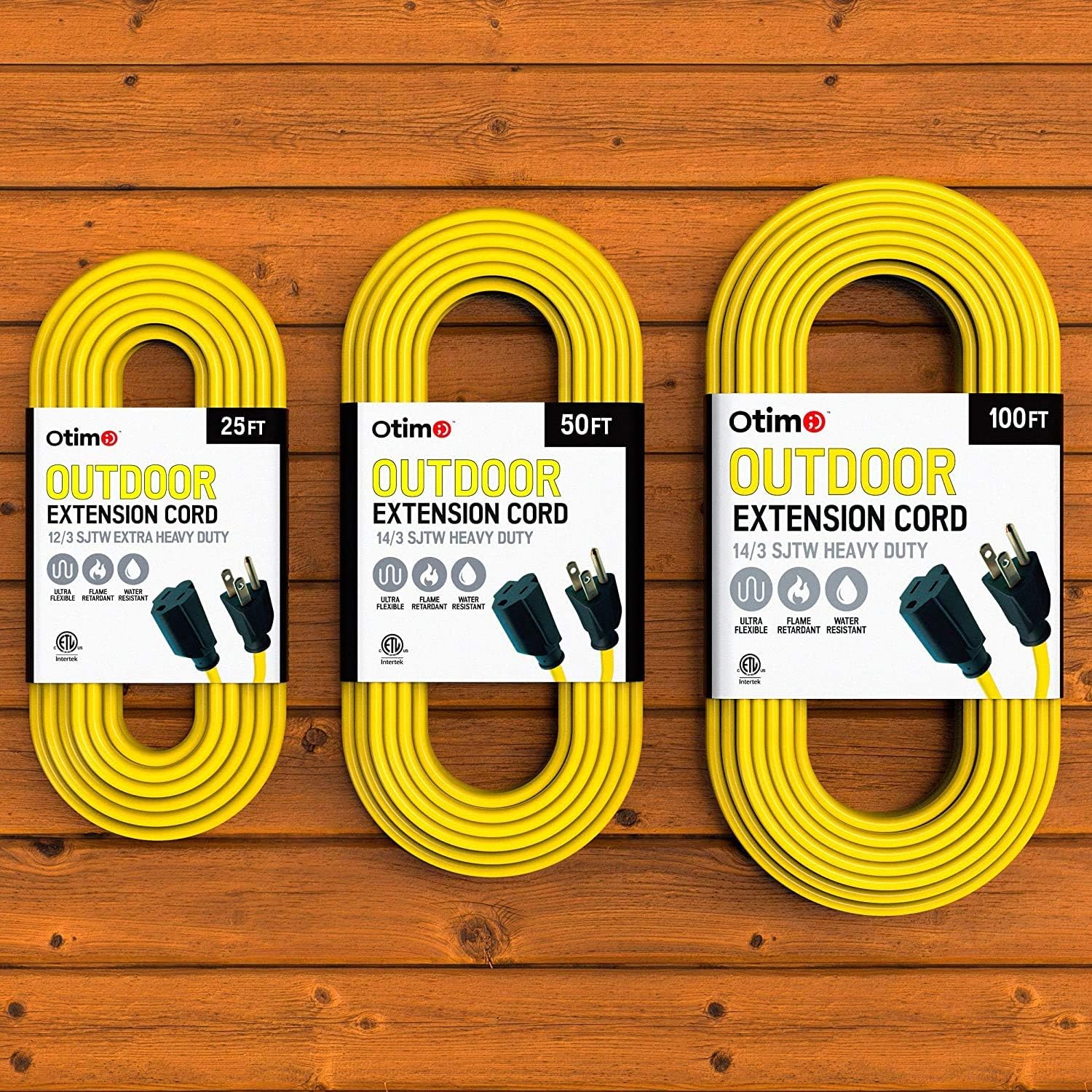 Buy 1 get 1 Otimo 50 Ft 14/3 SJTW Yellow, Outdoor Extension Cord - 3 Prong Ground Plug, 15A 1875W, Water & Weather Resistant, Flame Retardant