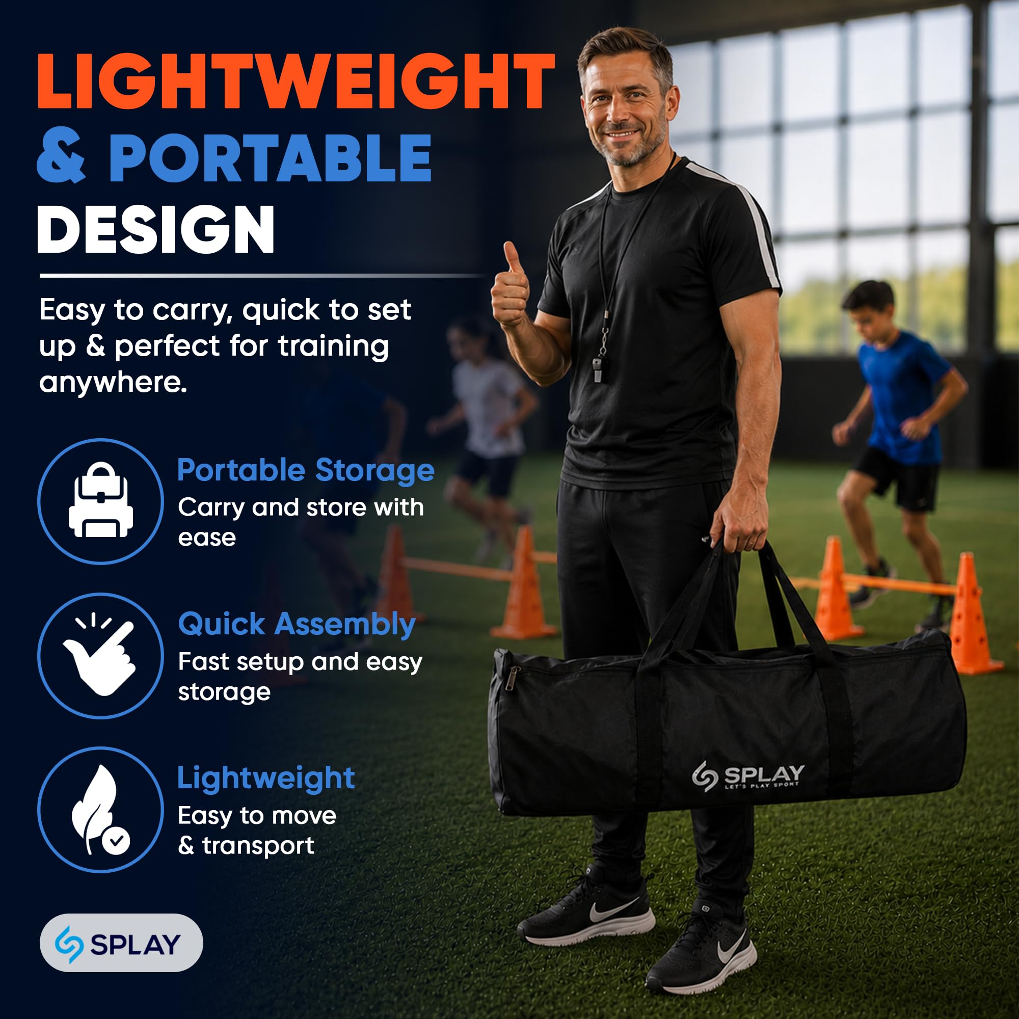 Splay Club Training Hurdle Kit w/Carry Bag | Multi-Sport Plastic Cones for Field Practice, Fitness Training, Agility Set, | 12 Cones (15 Inch) | Adjustable 6 Poles Orange Color (1 Meter)