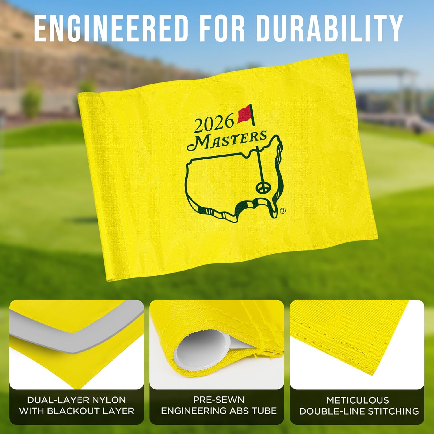2026 Tradition Golf Flag Standard 14x20 Inch, Double-Sided Silk Printed Tournament Flag with Sleeve, Ideal for Practice Putting Green, Driving Range, Course, Club, Yellow, 1-Pack